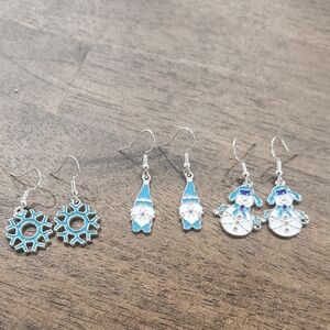 Handmade Snowflake and Snowman, And Gnome Earrings Set